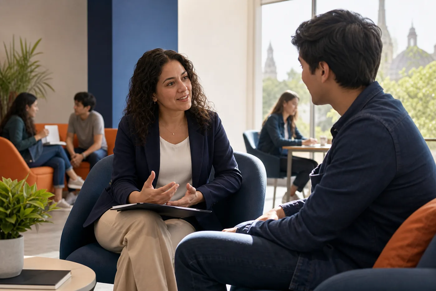 Asesora académica orientando a una futura estudiante